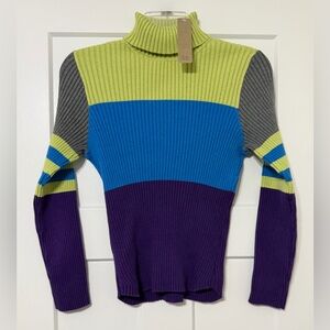i.e. Relaxed Color Block Ribbed Turtleneck Sweater - Large